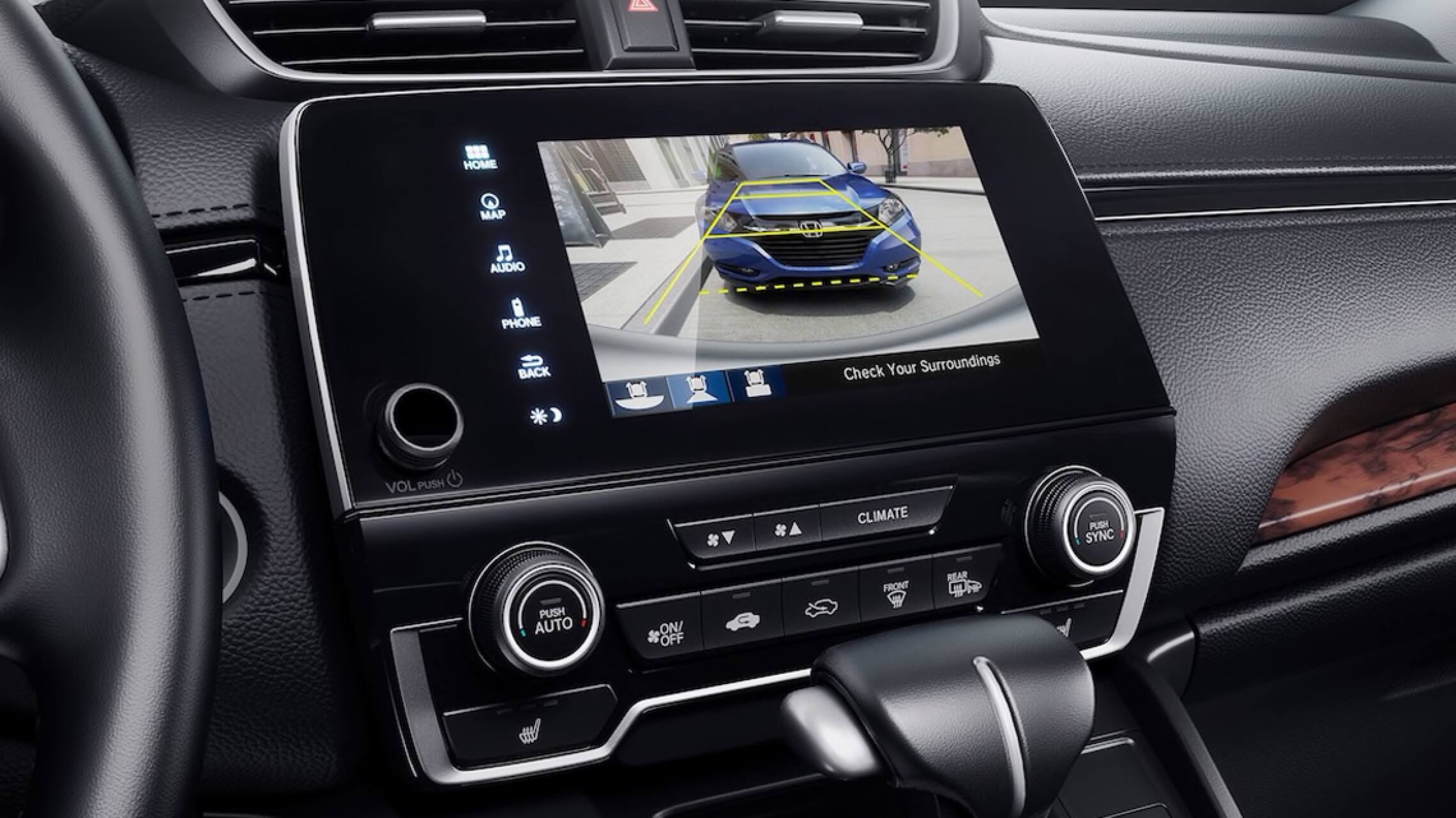 Display Audio touch-screen showing multi-angle rearview camera.
