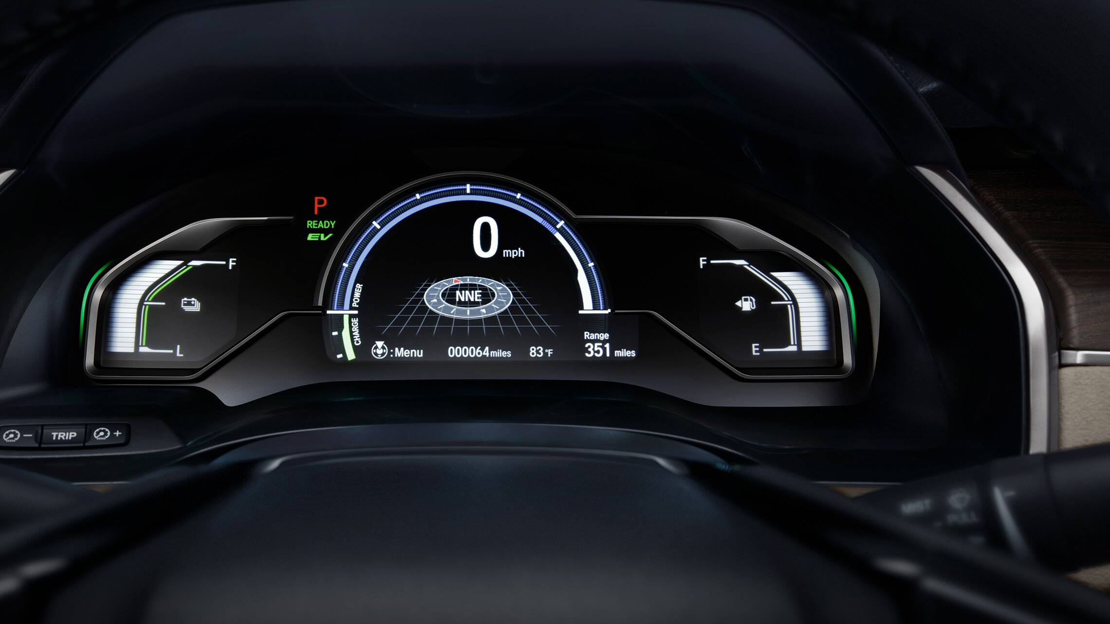 Detail of digital Driver Information Interface in 2021 Clarity Plug-In Hybrid.